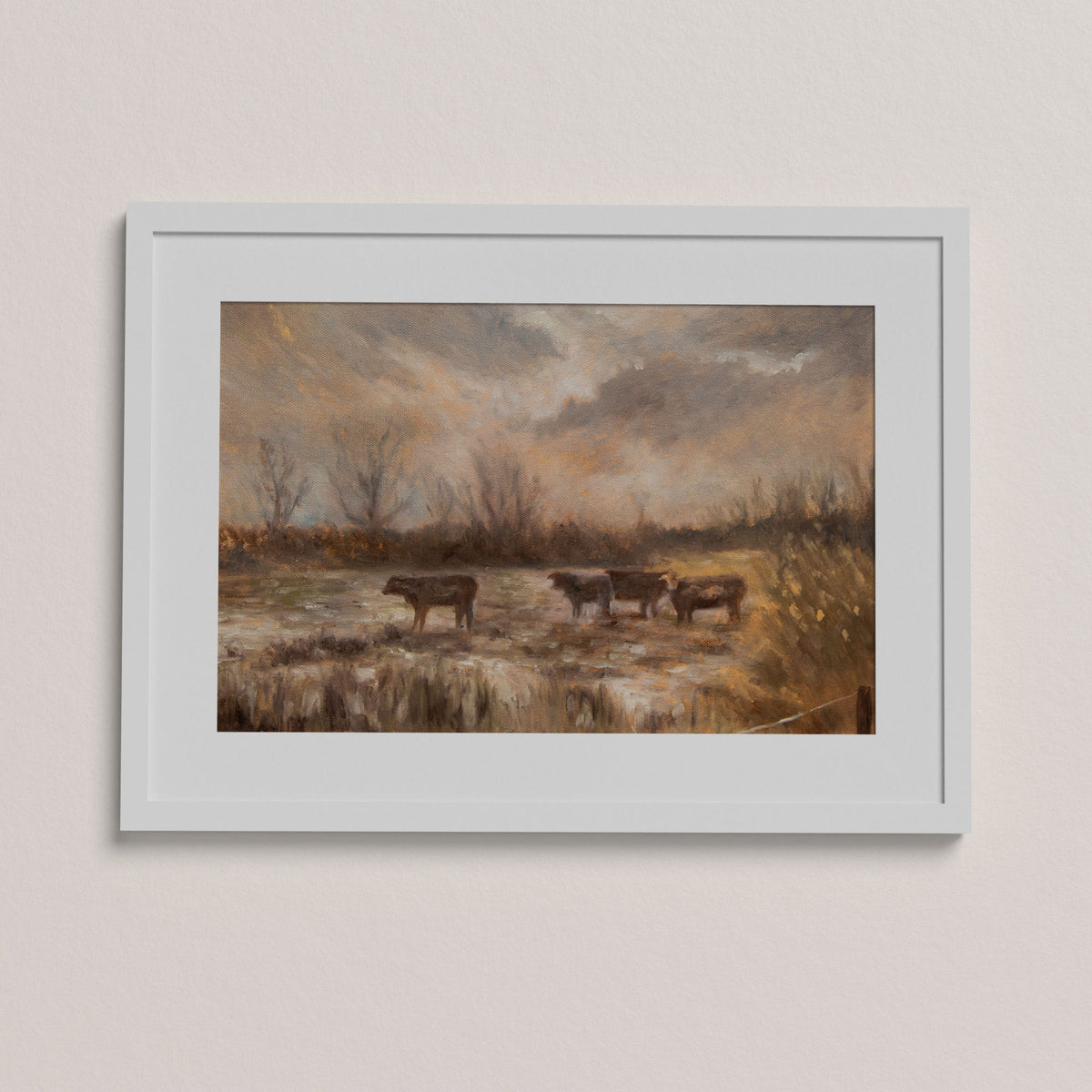 Limitierter Kunstdruck „Grasende Kühe im Winter“