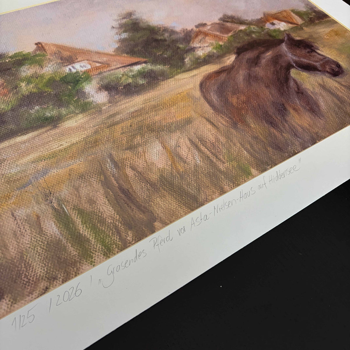 Limitierter Kunstdruck „Grasendes Pferd auf Hiddensee“