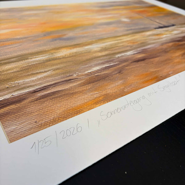 Limitierter Kunstdruck „Sonnenuntergang mit Segelboot“