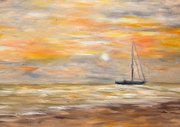 Limitierter Kunstdruck „Sonnenuntergang mit Segelboot“