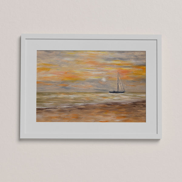Limitierter Kunstdruck „Sonnenuntergang mit Segelboot“